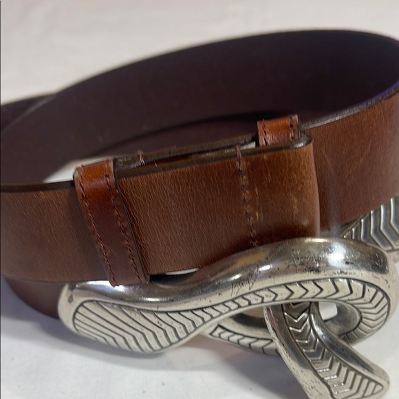 Brown Leather Belt with Silver Snake Buckle - Picture 8 of 11